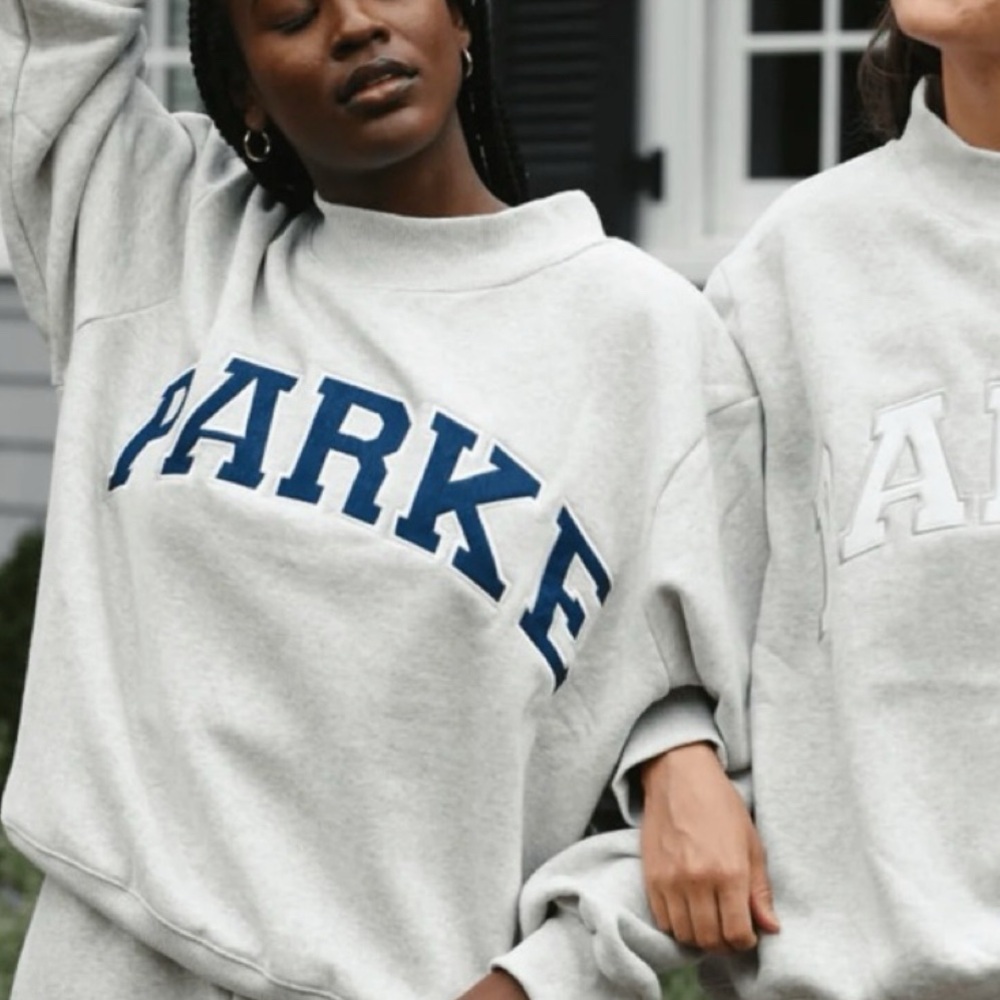 Parker Women's Light Gray Crew Neck Sweater with Navy Lettering